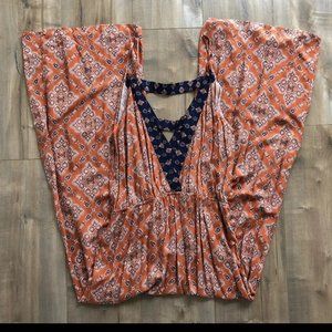 Anthropologie Boho Wide Leg Full length Jumpsuit- Size L